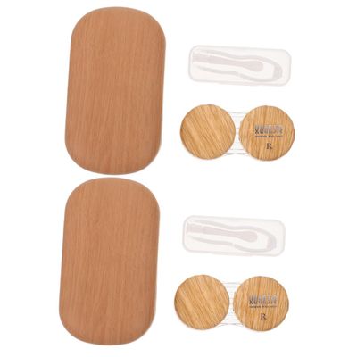 COLLBATH Contact Lens Case and Lens Holder Set, Vintage Leather with Wood Grain, Large Diameter Leakproof Storage Box, Light Brown, 2pcs for Travel and Daily Use