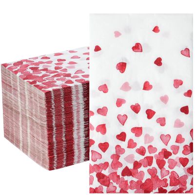 100Pcs Valentines Day Napkins Disposable Paper Napkins Love Hearts Cocktail Napkin for Wedding Engagement Valentine's Day Mother's Day Party Supplies, 13 x 15.7 Inch