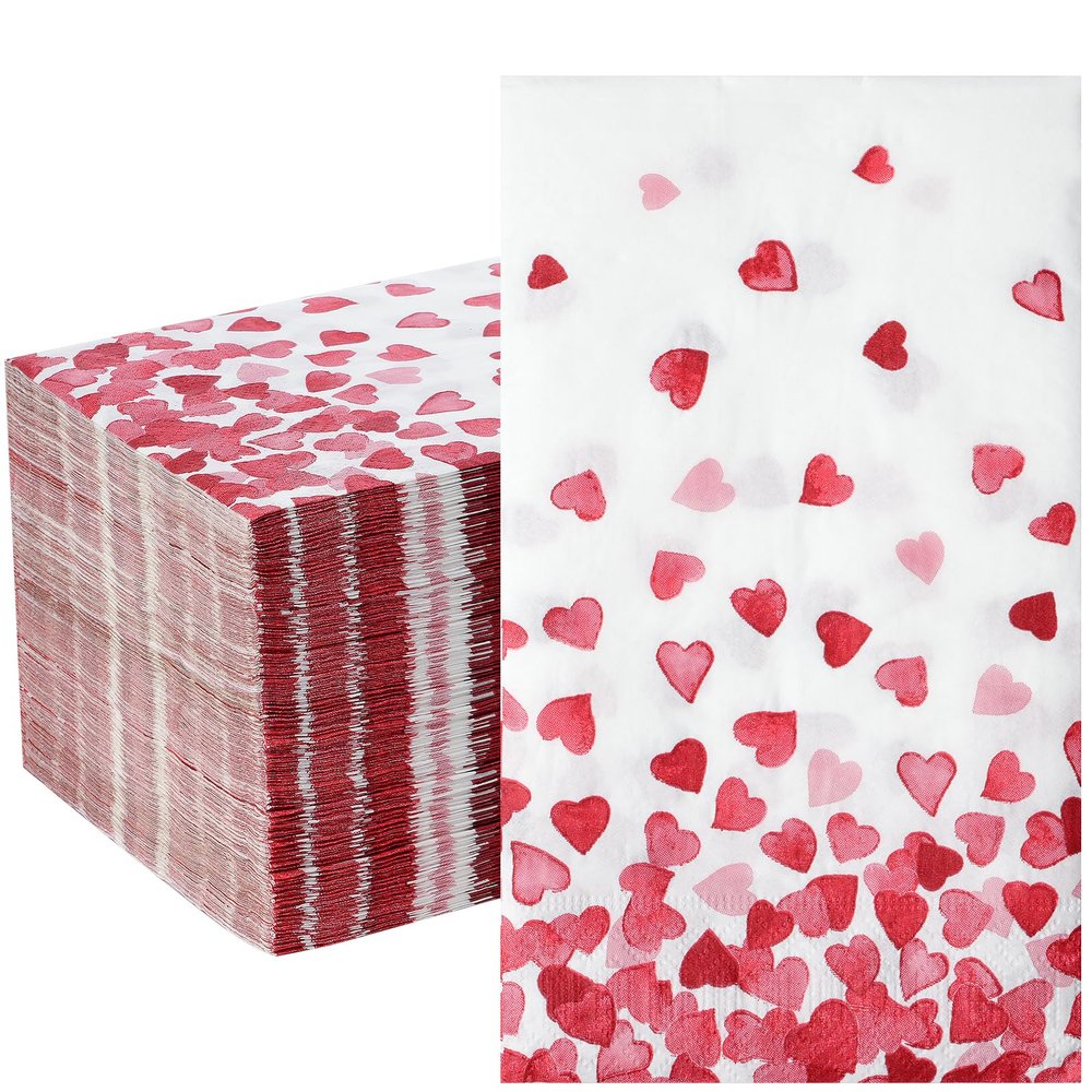 100Pcs Valentines Day Napkins Disposable Paper Napkins Love Hearts Cocktail Napkin for Wedding Engagement Valentine's Day Mother's Day Party Supplies, 13 x 15.7 Inch