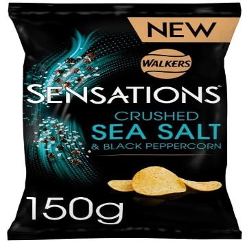 4 x Crushed Sea Salt & Black Peppercorn Flavour Potato Crisps 150g Tasty Treat Delicious Perfect For Sharing With Friends And Family