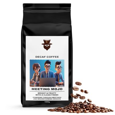 Coffeephile (1 Kg, Meeting Mojo) - Decaf Coffee Beans - Premium Arabica Coffee - Enhancing Alertness & Creativity - Rich Flavoured