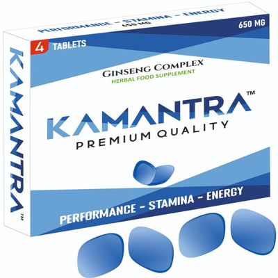 KAMANTRA - Mantra to Enhance Your Performance - Extra Strength Performance Enhancing, Stamina Endurance Booster Blue Supplement Tablets for Men - 4 Ginseng Tablets
