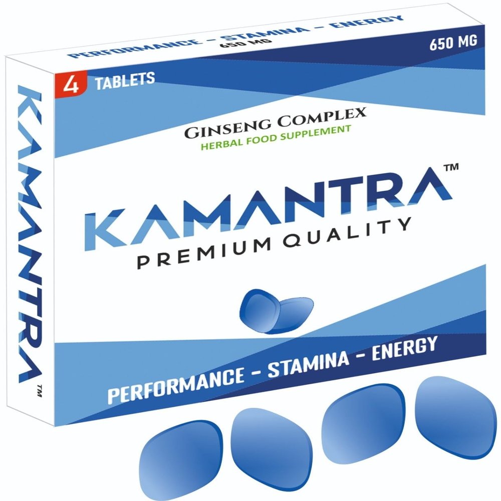 KAMANTRA - Mantra to Enhance Your Performance - Extra Strength Performance Enhancing, Stamina Endurance Booster Blue Supplement Tablets for Men - 4 Ginseng Tablets