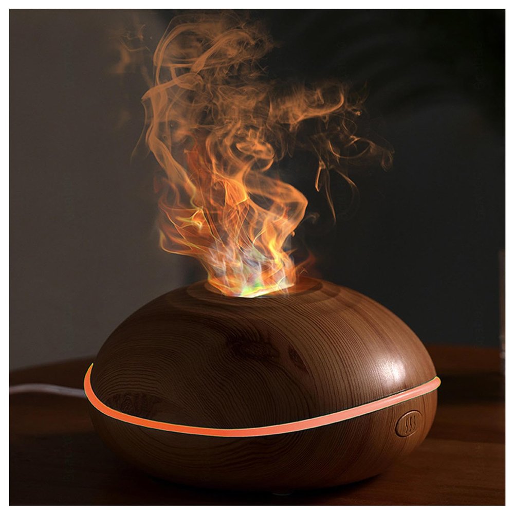 Hazomeu Fire Diffuser 7 Flame Colors Changing Noiseless, 200ml Oil Diffuser with Waterless Auto Shut-Off for Home,Office,Yoga,Wood-Grain