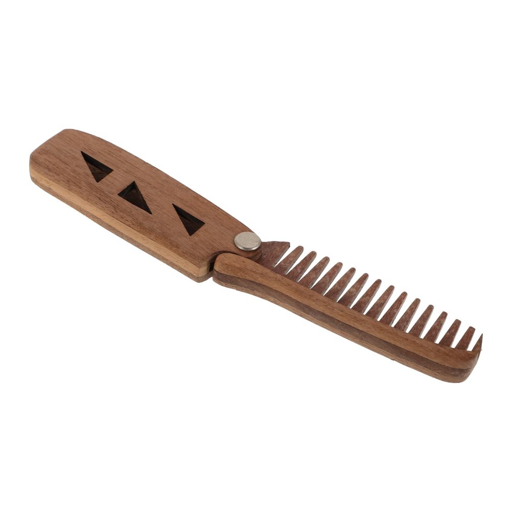 IWOWHERO Folding Wooden Beard Comb for Men Wide Tooth Design Pu Case Portable Pocket Grooming Tool Sandalwood Mustache Brush Travel Beard Accessory