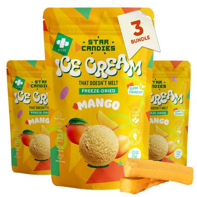 Star Candies Freeze Dried Mango Ice Cream | No Melting Freeze Dried Ice Cream Sweets | Crunchy & Delicious Camping Food | Astronaut Ice Cream | Space Food, Gift (150 g, 3 pack)