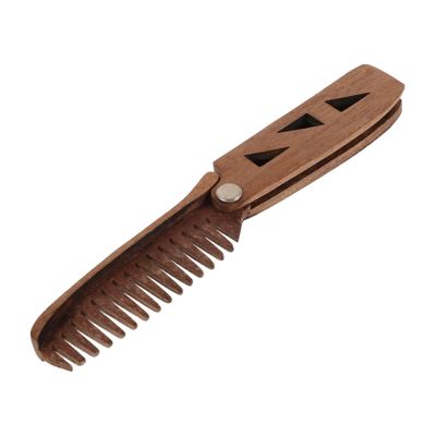 Baluue Wide Tooth Comb for Curls Barber Accessories Wooden Folding Mustache Comb Portable Men's Grooming Tool Pu Case for Beard Hair Styling