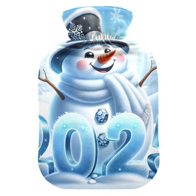 Snowman Celebrating New Year Hot Water Bottle Water Heating Pad Warm Water Heat Bottles for Menstrual Cramps Pain Relief, 2 Liters