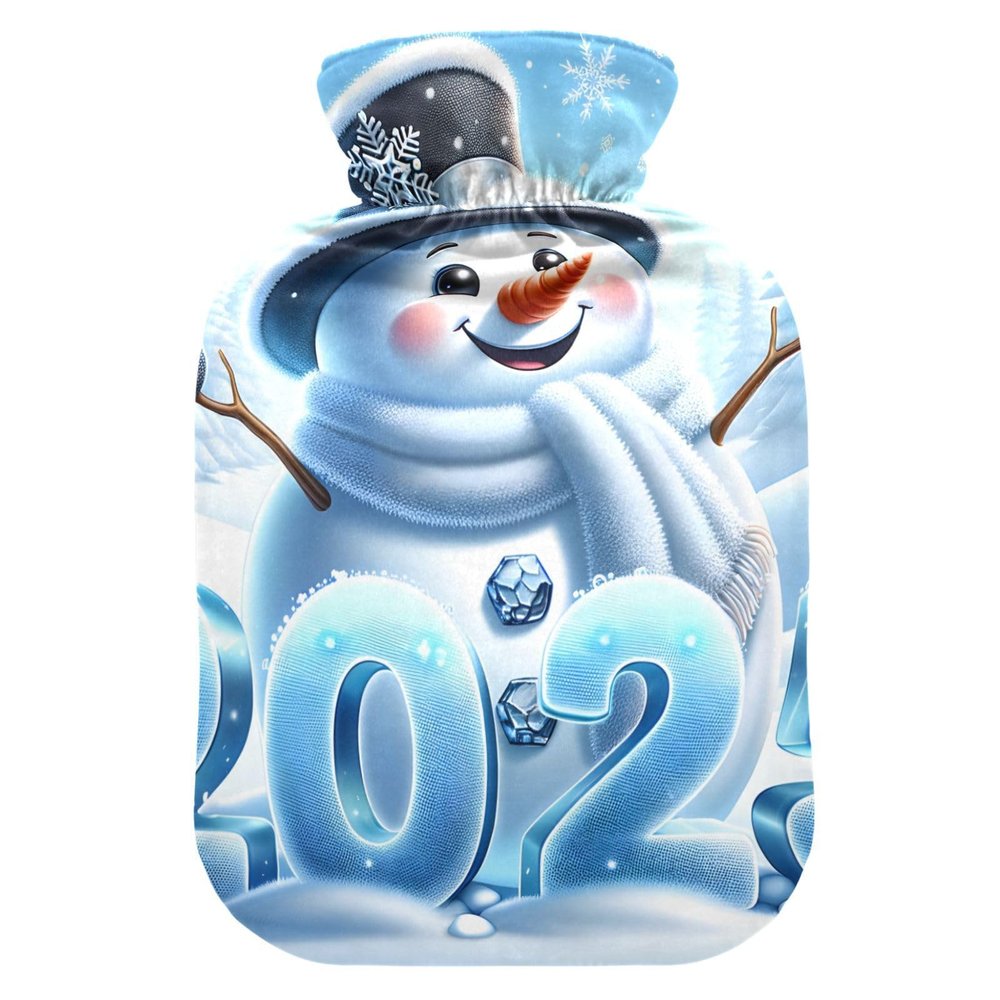 Snowman Celebrating New Year Hot Water Bottle Water Heating Pad Warm Water Heat Bottles for Menstrual Cramps Pain Relief, 2 Liters