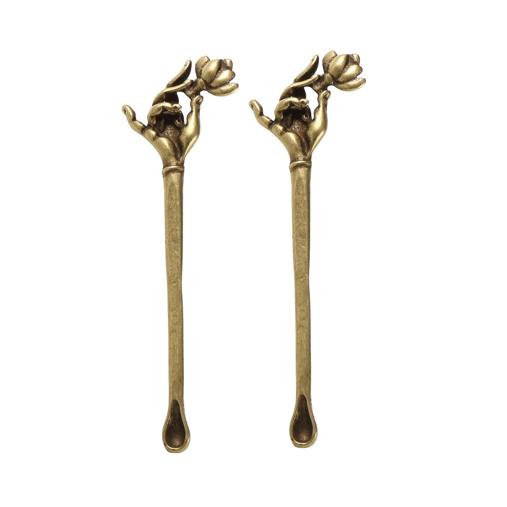 2X Guanyin Hand Flower Ear Scoops Ear Waxed Removal Tool Ear Pick Cleaner Portable Ear Spoon Small Statue Collectible