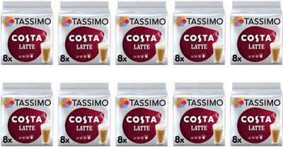 Tassimo Costa Latte Coffee Pods 16 discs, 8 servings (Pack of 10, Total 160 discs, 80 Drinks)