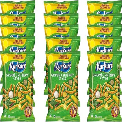 Kurkure Green Chutney Style 85g  Perfect Snack  Crunchy Puffed Strands  Spicy Green Chutney Flavored - Crunchy puffed strands - Phool Makhana (Foxnuts) (Pack of 15)