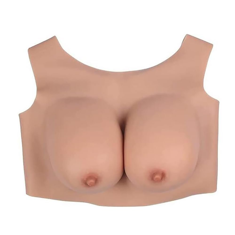 KRLZKID Silicone Breast Forms Silk Cotton Filler Fake Boobs Round Collar Breastplates for Mastectomy Transgender,Color 2-G cup