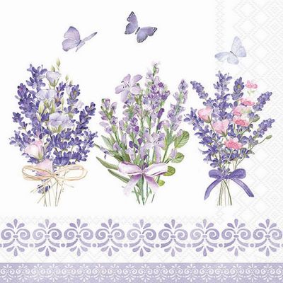 20 Napkins Flowers Lavender Bouquets as Table Decoration Paper Napkins with Motif Also for Decoupage and Decoupage 33 x 33 cm