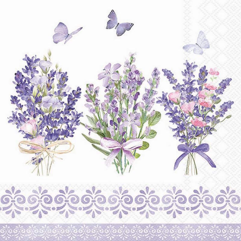 20 Napkins Flowers Lavender Bouquets as Table Decoration Paper Napkins with Motif Also for Decoupage and Decoupage 33 x 33 cm