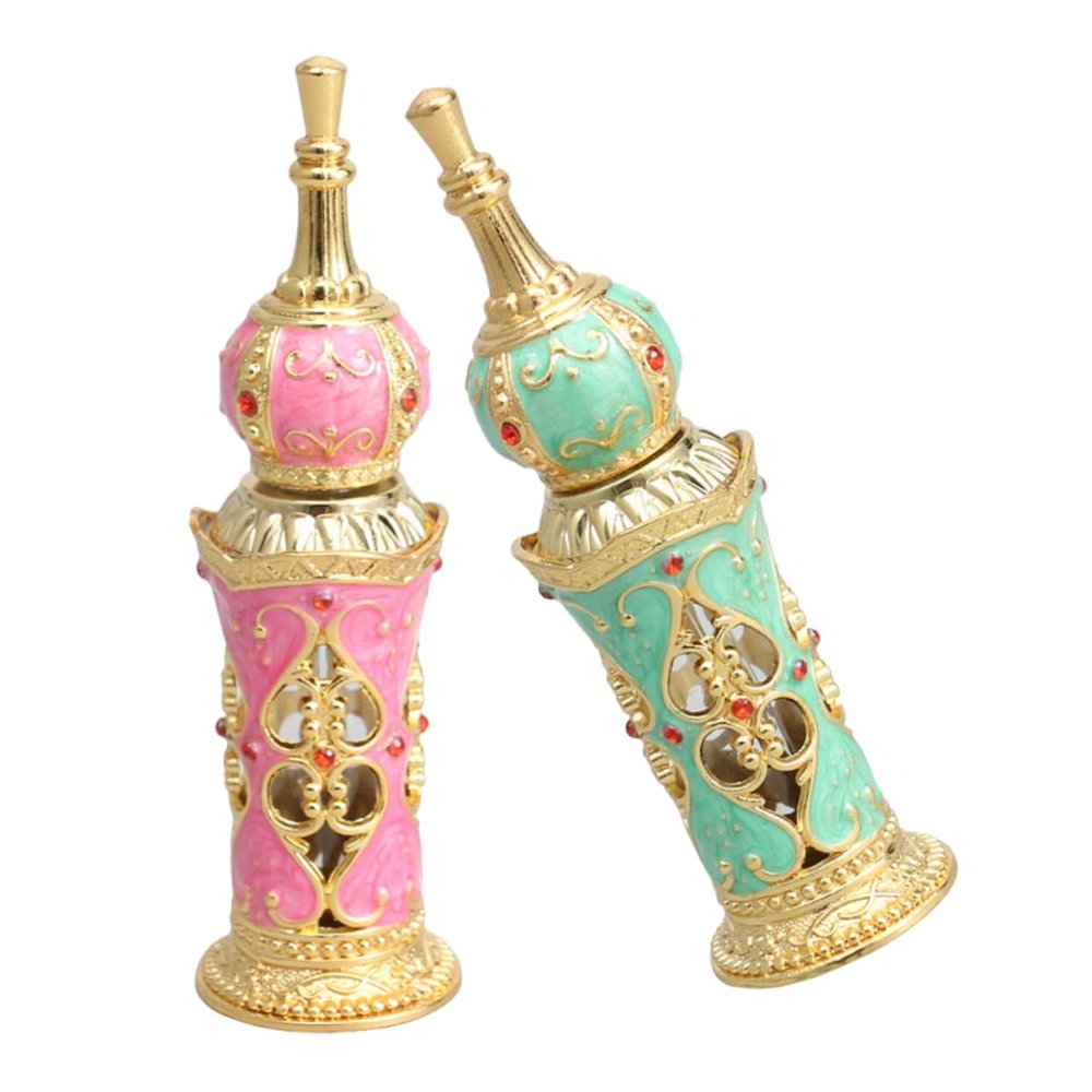 BELLIFFY 2pcs Small Empty Glass Bottles 12ml Refillable Decorative Bottles with Metal Caps Versatile Design for Essential Oils