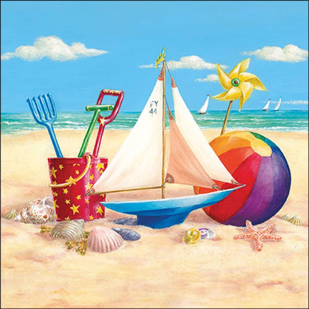 20 Napkins Maritime Beach Toy Table Decoration Paper Napkins with Motif Also for Decoupage and Decoupage 33 x 33 cm