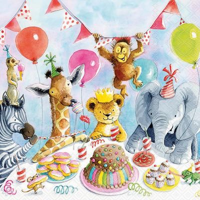 20 Napkins Birthday Celebrations with Party Animals as Table Decoration Paper Napkins with Motif Also for Decoupage and Decoupage 33 x 33 cm