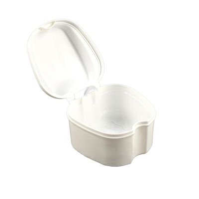 SECFOU Denture Bath Box Case Strainer White, Dental False Teeth Storage Container, Orthodontic Denture Retainer Cleaning Box for Home Use