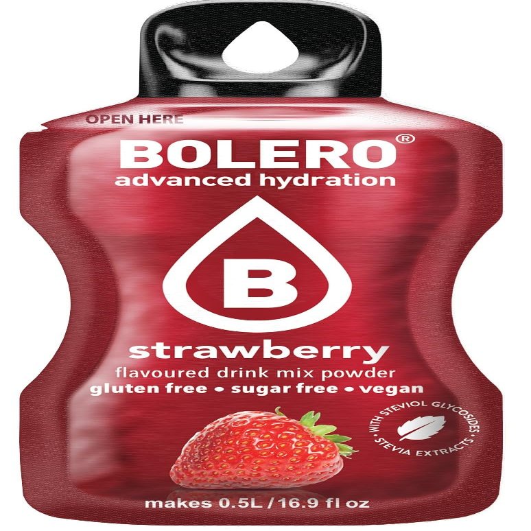 Bolero Strawberry - Box of 12 Sachets (12x3g) makes 6 litres of ready sugar-free fresh drink.