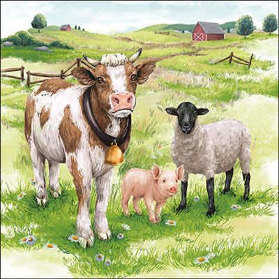 20 Napkins Animals Cow, Pig and Sheep as Table Decoration Paper Napkins with Motif Also for Decoupage and Decoupage 33 x 33 cm