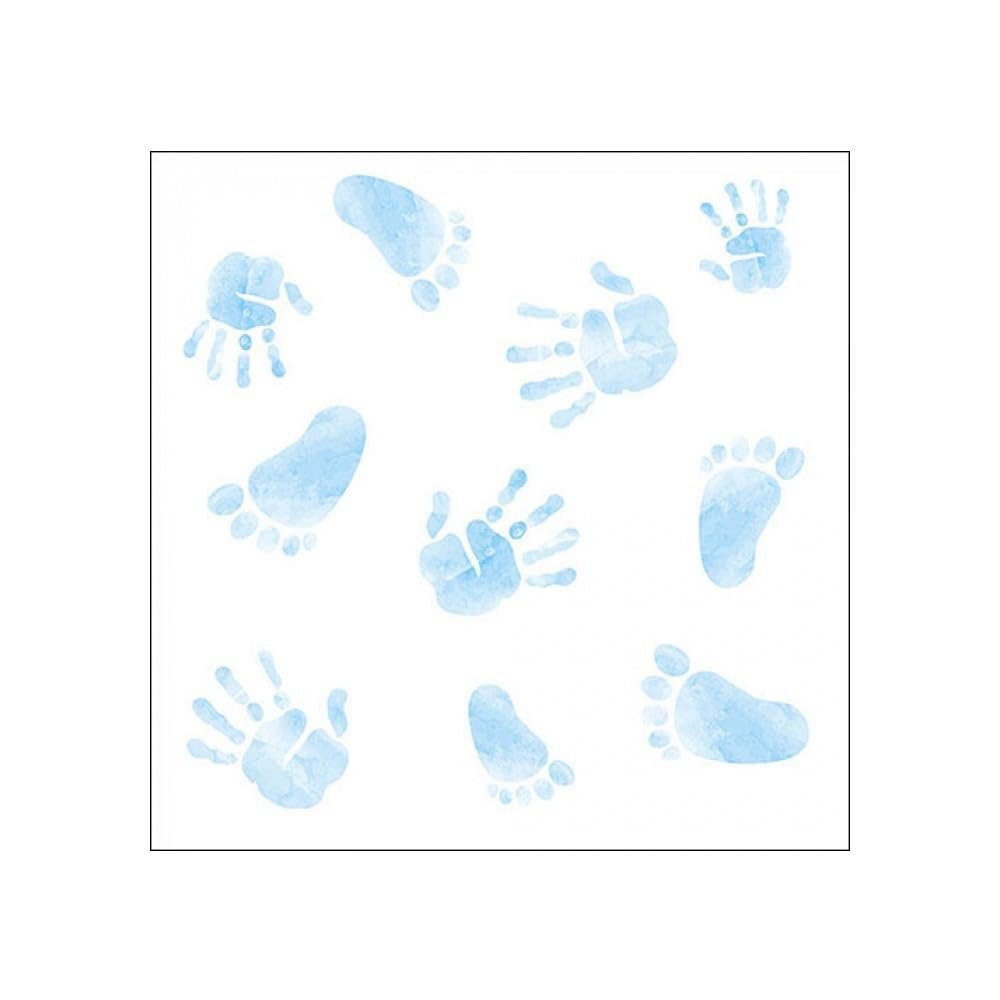 20 Napkins Children's Hands and Feet Blue Table Decoration Paper Napkins with Motif Also for Decoupage and Decoupage 33 x 33 cm