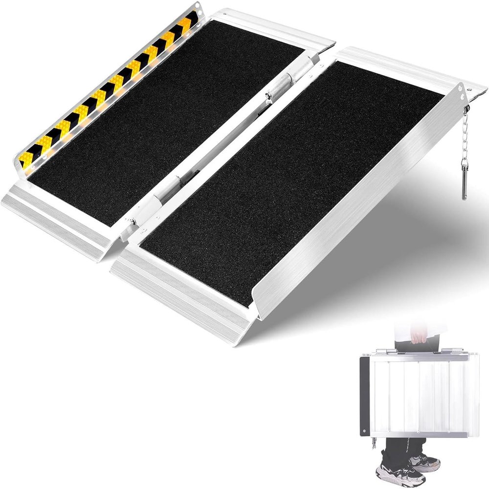 5FT Portable Non Skid Aluminum Foldable Wheelchair Ramp Lightweight Handicap Ramp for Steps 700lbs Capacity Threshold Ramp with Handle Ideal for Home Stairs Doorways and Curbs (153 * 73cm)
