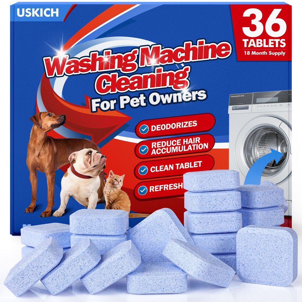 Washing Machine Cleaner - 36 Pack - 18 Month Supply Washing Machine Cleaning Tablets Formulated for Pet Owners, Easy Pet Hair Remover