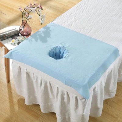 HKYBCF Massage Bed Cover Pure Cotton SPA Half Massage Table Sheet Beauty Bed Face Hole Towel 50 * 70cm Anti-Oil Bed Pillow Towel Cover For Massage Salon(Sky Blue)