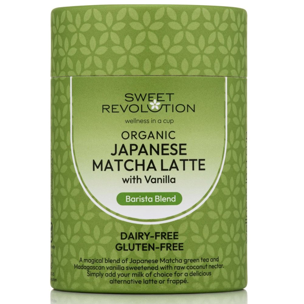 Sweet Revolution Organic Matcha Latte with Vanilla Barista Blend (3 x 100g) tub. Gluten Free, Dairy Free, Refined Sugar-Free.