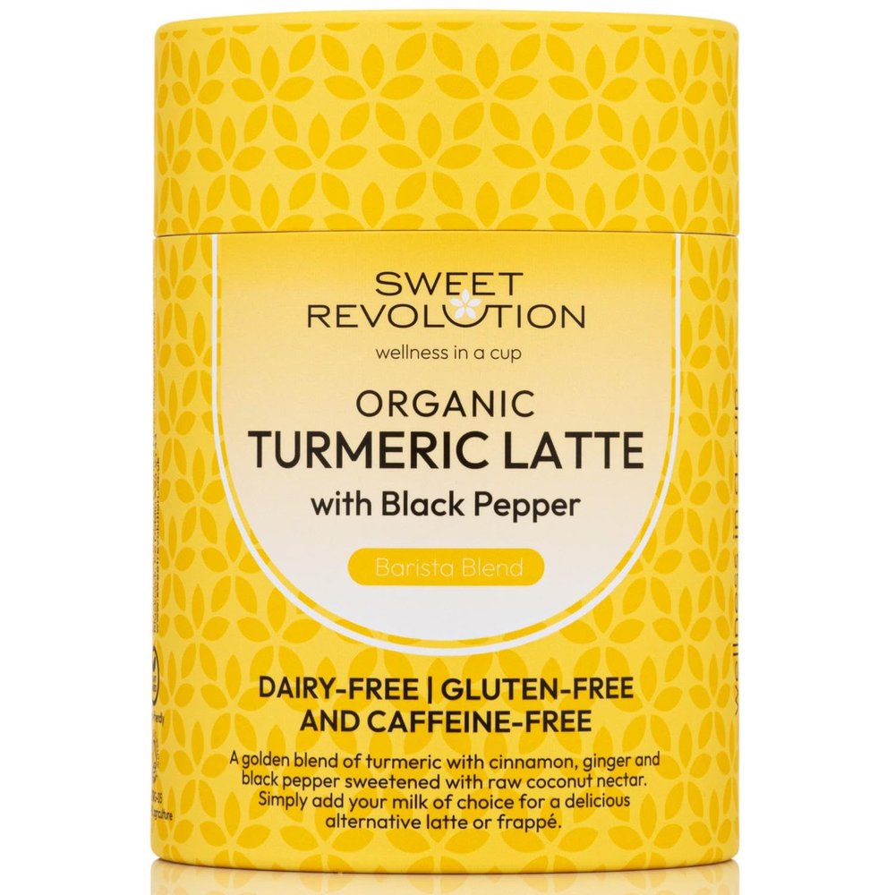 Sweet Revolution Organic Turmeric Latte with Black Pepper Barista Blend (2 x 100g) tub. Gluten Free, Dairy Free, Refined Sugar-Free.
