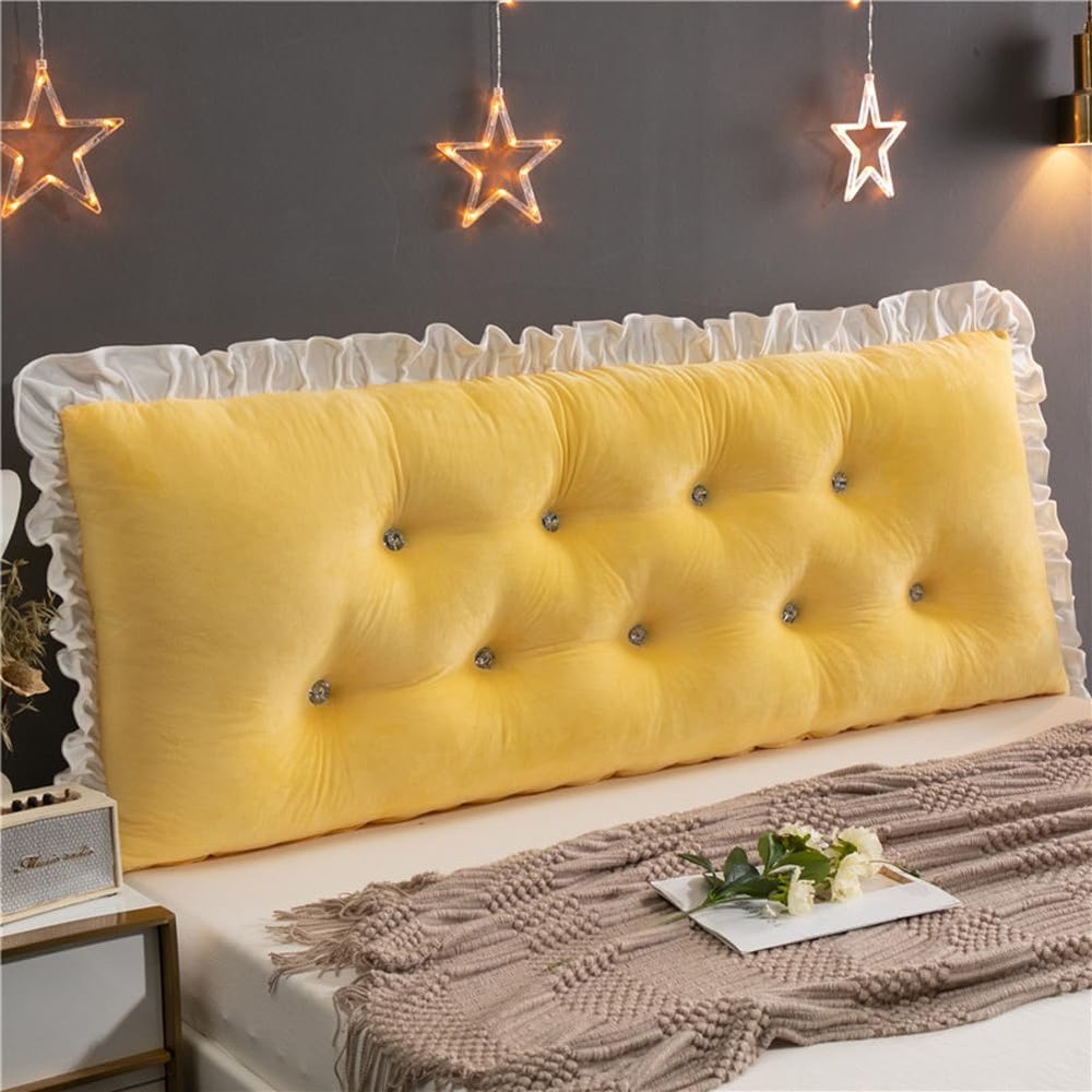YOUGANG Luxury Bolster Headboard Pillow with Fixing Ties,Daybed Pillows Bed Rest Reading Pillow Backrest Positioning Support Pillow with Washable Cover (Yellow,150cm)