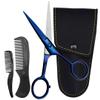 ONTAKI 5" Beard Moustache Scissors Professional German Steel 2 Comb Carrying Pouch Mustache Trimming - Hand Forged Bevel Edge Precision Men Facial Hair Grooming Kit All Body Hair (Midnight Blue)