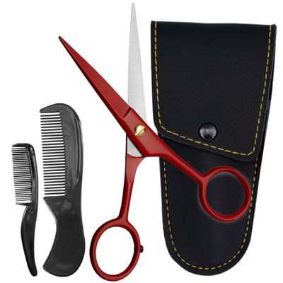 Ontaki 5" Beard & Mustache Scissor with Combs for Men - True Red
