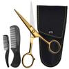 ONTAKI 5" Beard Moustache Scissors Professional German Steel 2 Comb Carrying Pouch Mustache Trimming - Hand Forged Bevel Edge Precision Men Facial Hair Grooming Kit All Body Hair (Golden Brass)