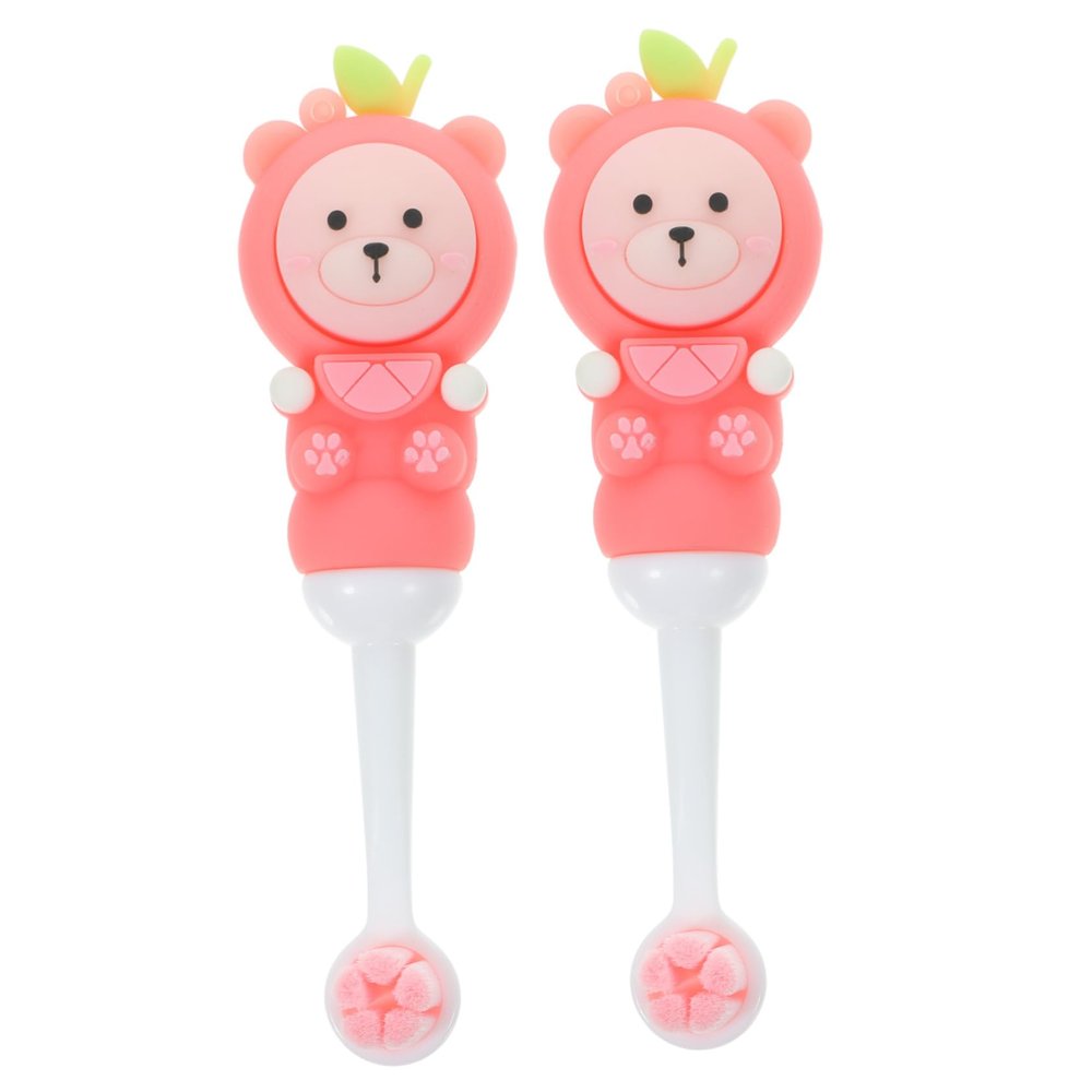 Baluue Soft Toddler Toothbrush 2pcs for Kids Age 0-9, Pink Round Head Manual Childrens Toothbrush with Soft Bristles, Cute Bear Shape for Baby Oral Care and Teeth Cleaning