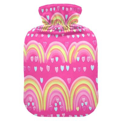Lyeorm Rainbow Hearts Hot Water Bottle with Soft Cover Large Hot Water Bag for Neck and Shoulder Pain Relief, Hot and Cold Compress, Hand Feet Warmer (2 Liter)