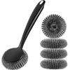 5 Pack Steel Wool Scrubber Set, Stainless Steel Scrubber with Long Handle, Deep Cleaning Metal Scrubber Set for Dishes, Pots, Pans, Grills and Sinks view 1