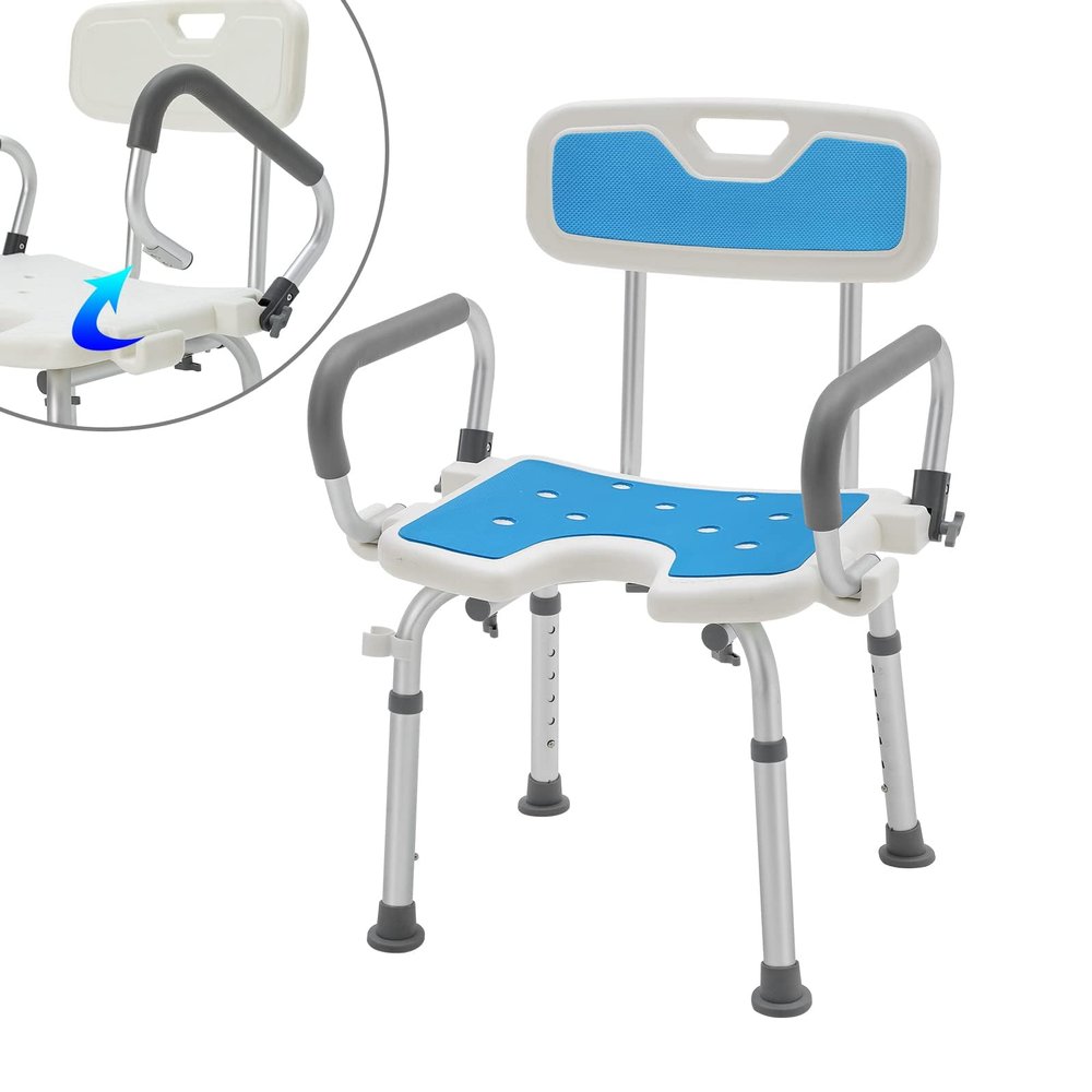SAILUN Shower Stool with Removable Armrests and Backrest, Height Adjustable Bathroom Stool with Non-Slip Feet, up to 150 kg, Shower Stool for Seniors
