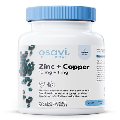 Osavi Zinc + Copper, 15 mg + 1 mg 60 Vegan Capsules | Organic Zinc Chelate & Cupric Citrate | Supports Immune System & Protects Cells from Oxidative Stress