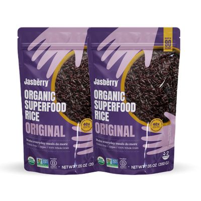 Jasberry - Organic Superfood Rice, Soft & Aromatic Whole Grain Purple Rice, High in Antioxidants, Non-GMO, Gluten-free, Easy to cook, Versatile USDA Certified Organic, Vegan (Pack of 2)