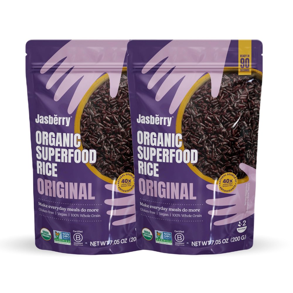 Jasberry - Organic Superfood Rice, Soft & Aromatic Whole Grain Purple Rice, High in Antioxidants, Non-GMO, Gluten-free, Easy to cook, Versatile USDA Certified Organic, Vegan (Pack of 2)