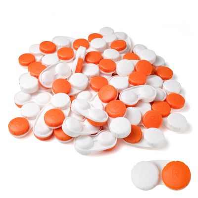 Dhoptical 50 Pcs Contact Lens Case Candy Colorful R/L With letters Large Size For Travel and Ourdoors (Orange 50 Piece)