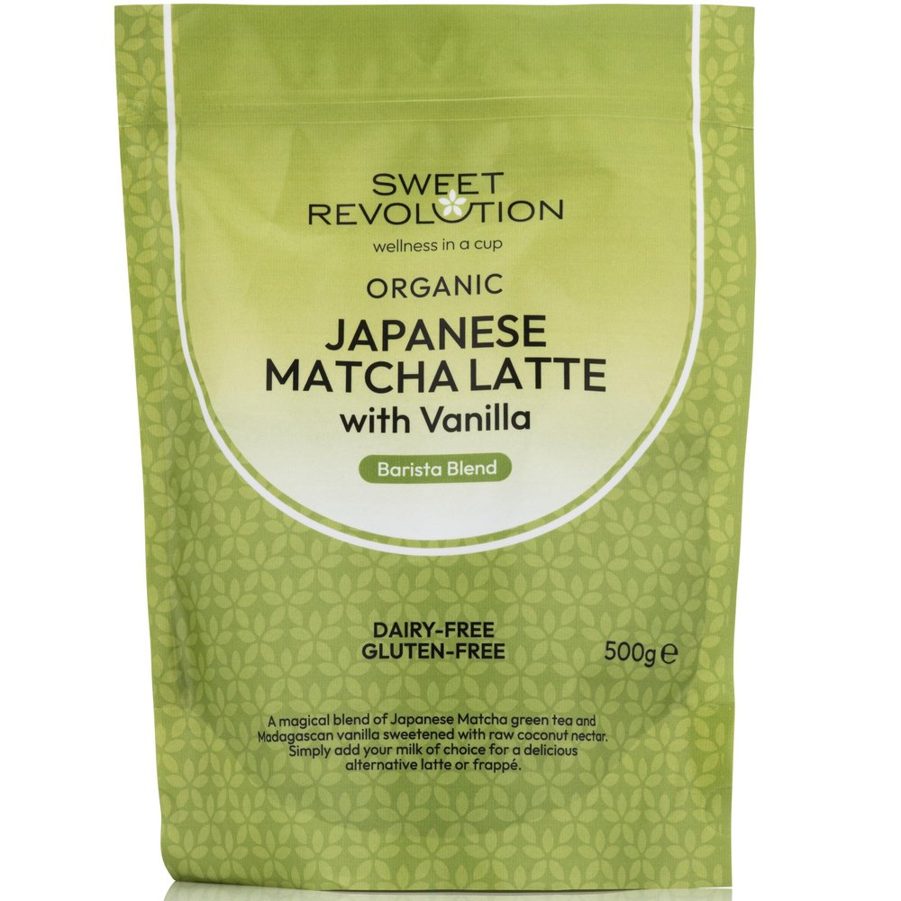 Sweet Revolution Organic Japanese Matcha Latte with Vanilla Barista Blend (3 x 500g) Catering Pack. Gluten Free, Dairy Free, Refined Sugar-Free.