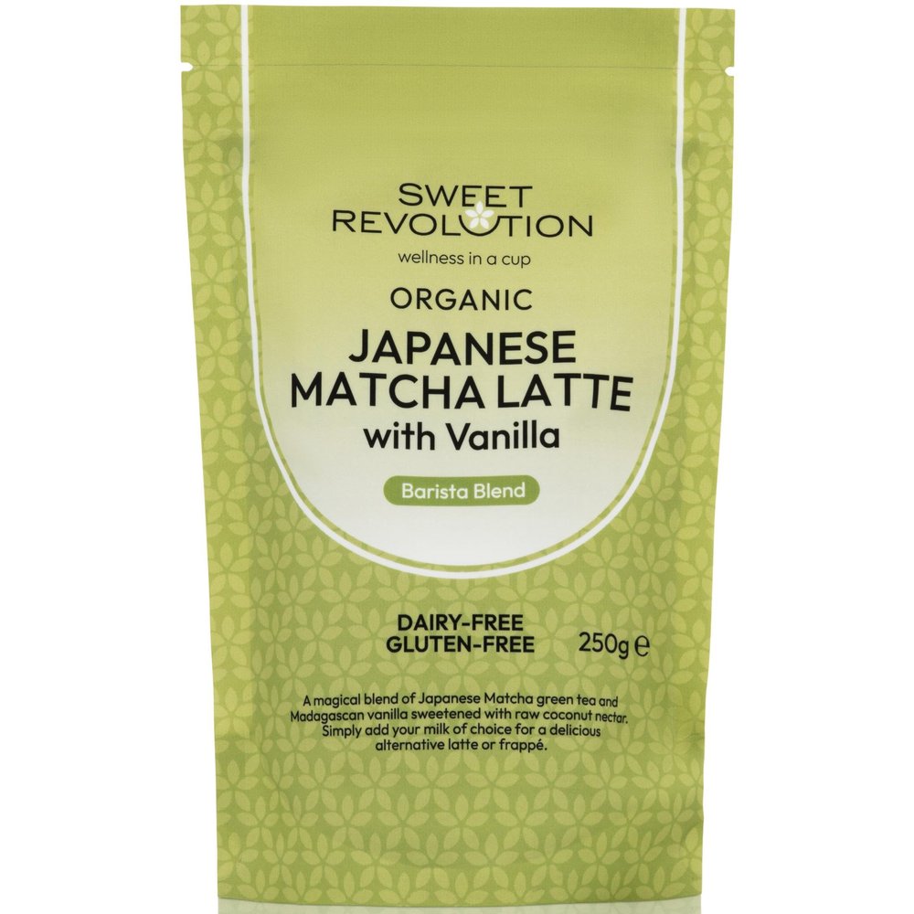 Sweet Revolution Organic Matcha Latte with Vanilla Barista Blend (2 x 250g) Catering Pack. Gluten Free, Dairy Free, Refined Sugar-Free.