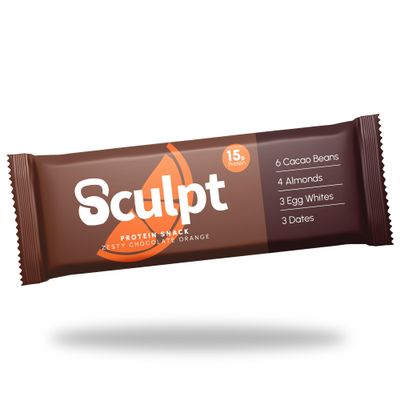 Sculpt Protein Bars Chocolate Orange - 12 x 55g Bars 15g Protein Packed with Almonds, Cacao Nuts, Egg Whites, Dates High Fibre Snack for Gym Recovery & On-the-Go Energy