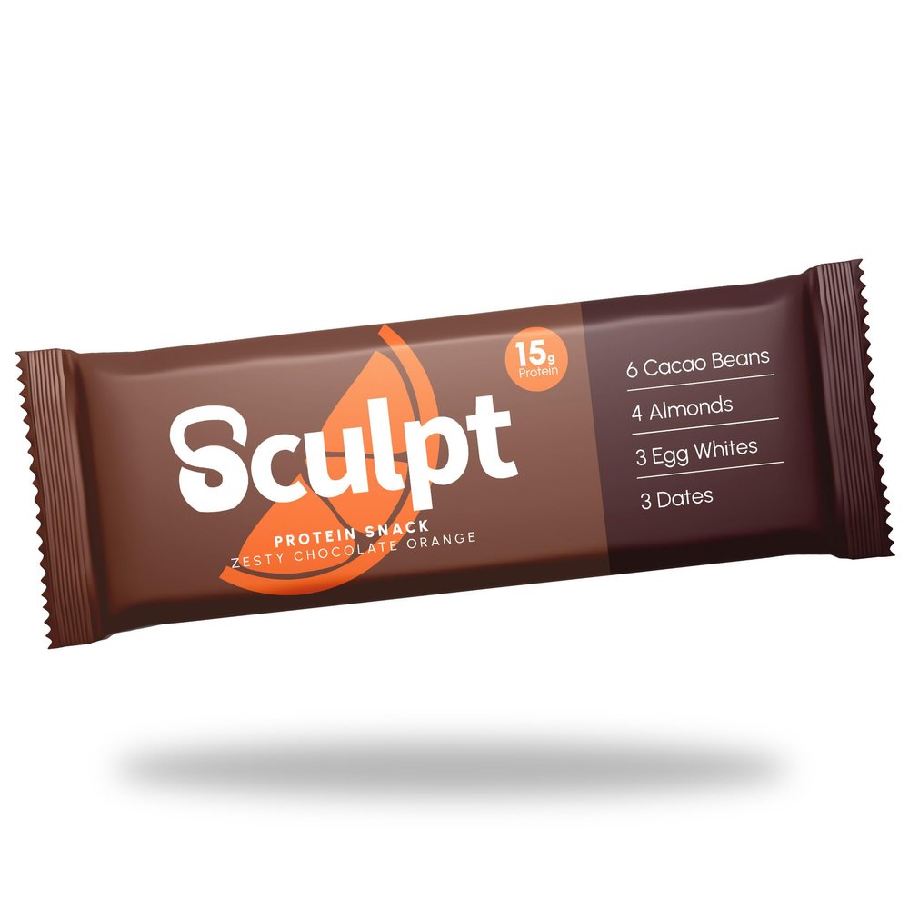 Sculpt Protein Bars Chocolate Orange - 12 x 55g Bars 15g Protein Packed with Almonds, Cacao Nuts, Egg Whites, Dates High Fibre Snack for Gym Recovery & On-the-Go Energy