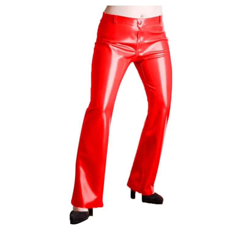 YGZHANYUANOKU Women's Glossy PVC Leather Leggings, Monochromatic Pants, High Waist, Nightclub Trousers, High Street Stretch Pants Customizable,Red,M