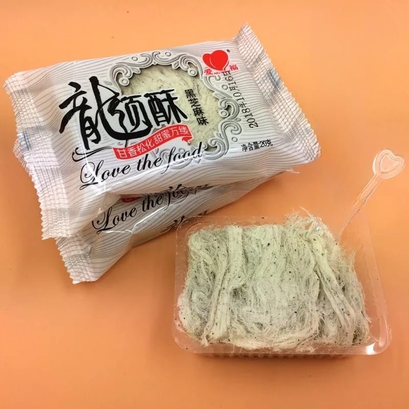 Chinese traditional Longxu Sugar, dragon beard candy, crisp sugar, fruit candy, instant maltose, hand-made cakes, leisure snacks, Dim sum, desserts, candy gift package (Black sesame,20 packs)