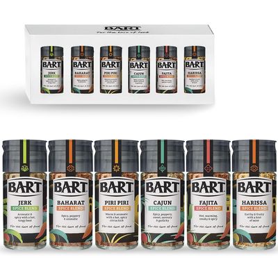 BART Spice Blend Gift Box - Cajun, Piri Piri, Fajita, Jerk, Baharat and Harissa Spice Blends - Gift for Home Chef, Father's Day Gift